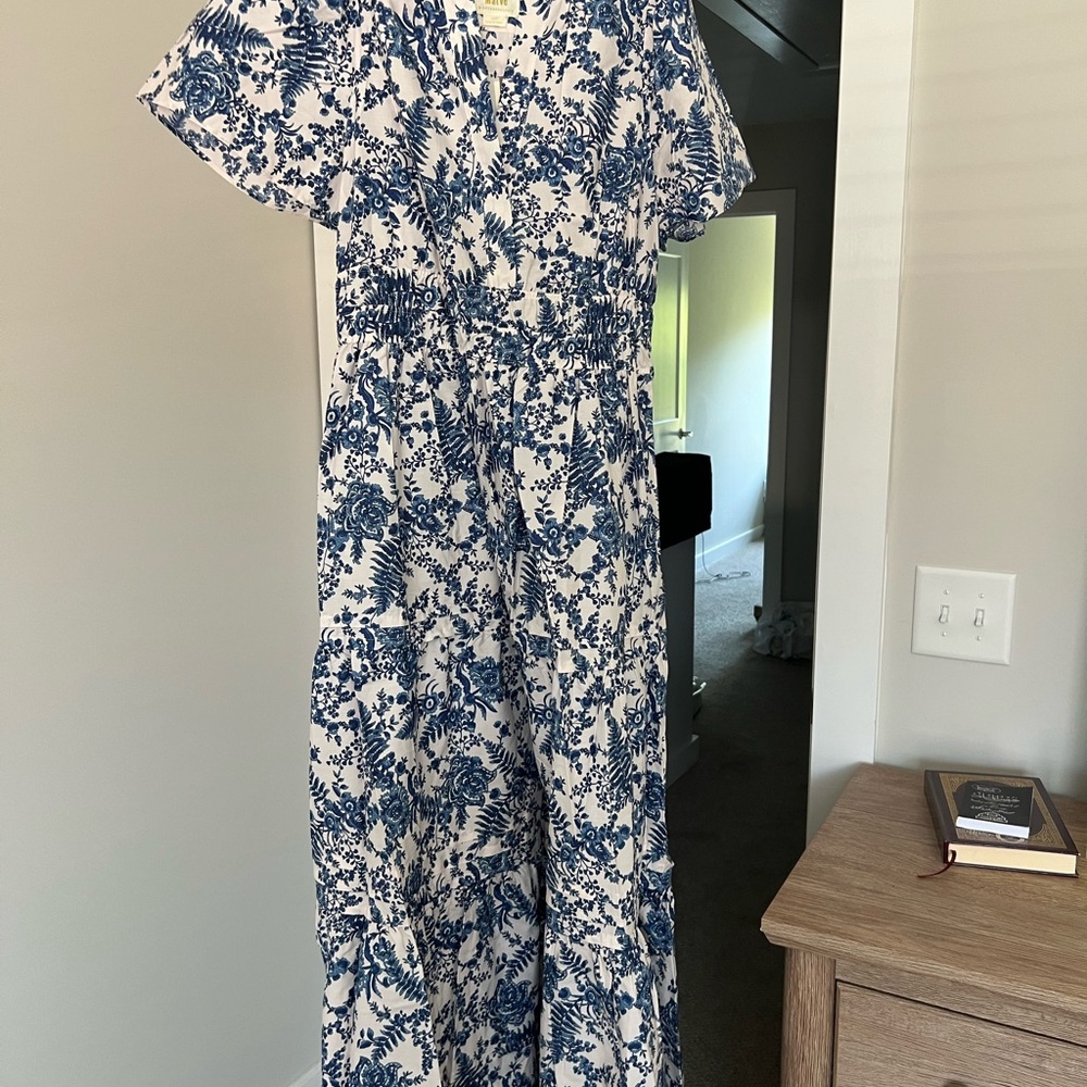 Anthropologie Maeve Blue and White Floral Dress